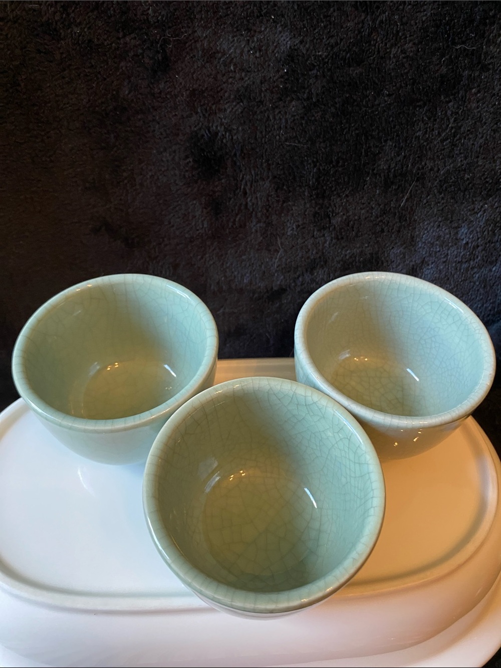 Ancien Cordon Bleu Celadon Crackle Glaze Ceramic Tea Cups - Set of 3